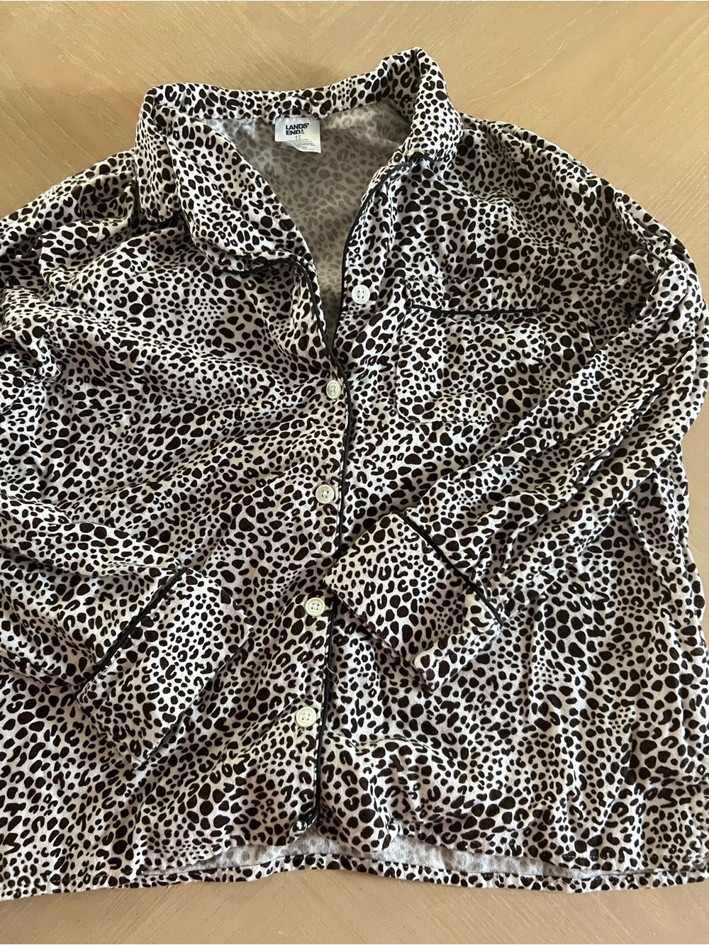 Lands' End Leopard-Print Button-Up Pajama Top in Beige and Brown